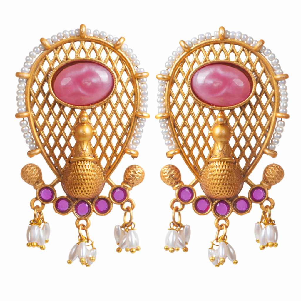 Gray Chloe fashionable earrings for modern women, stylish dangling jewelry with intricate design visible on white background.
