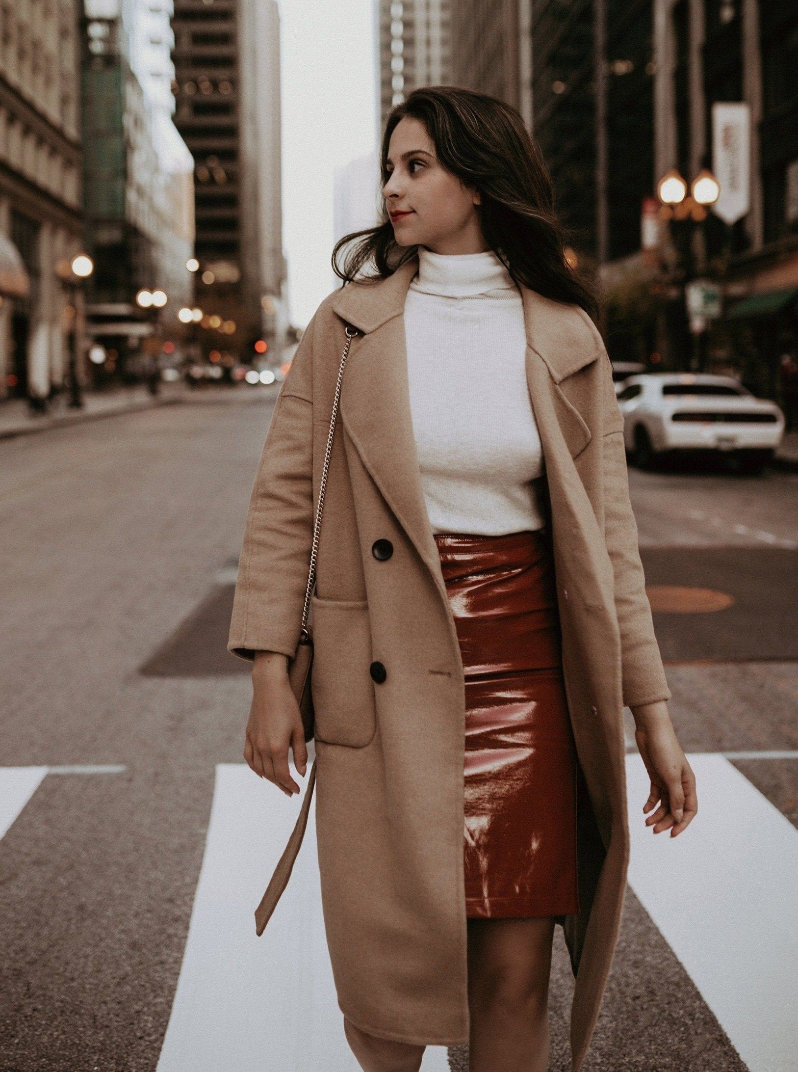 Azure Thanatos Serena double-breasted trench coat for women, shown in beige with classic lapels and belted waist.