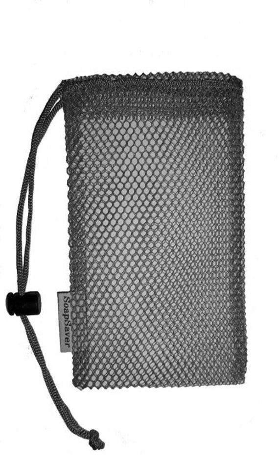Black Oliver mesh soap saver bag with rope for bodycare, designed to hold soap and improve lather during use.