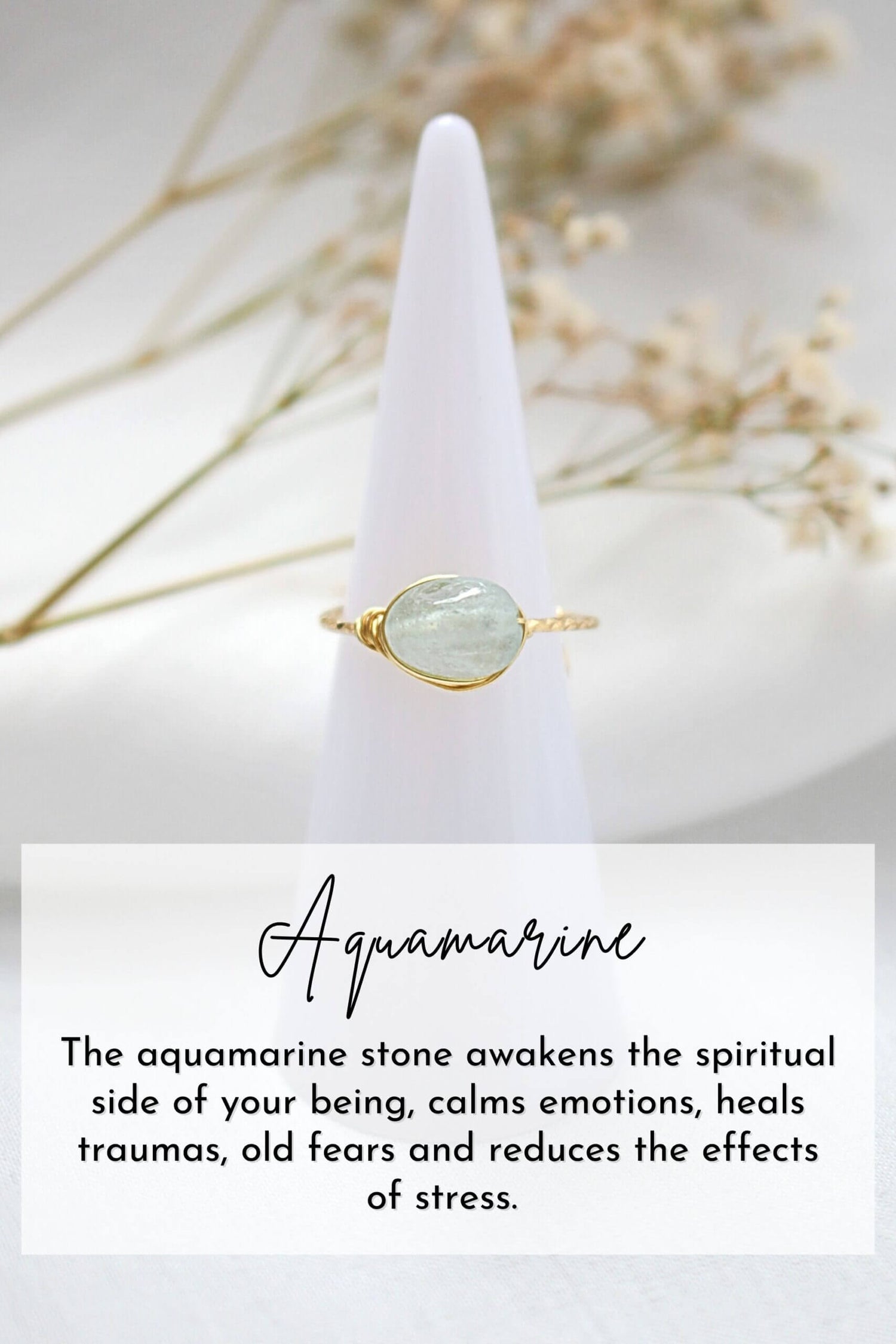 Hand-wired solitaire ring featuring 18K natural crystals by Ultramarine Birch, showcasing a detailed close-up of the ring&