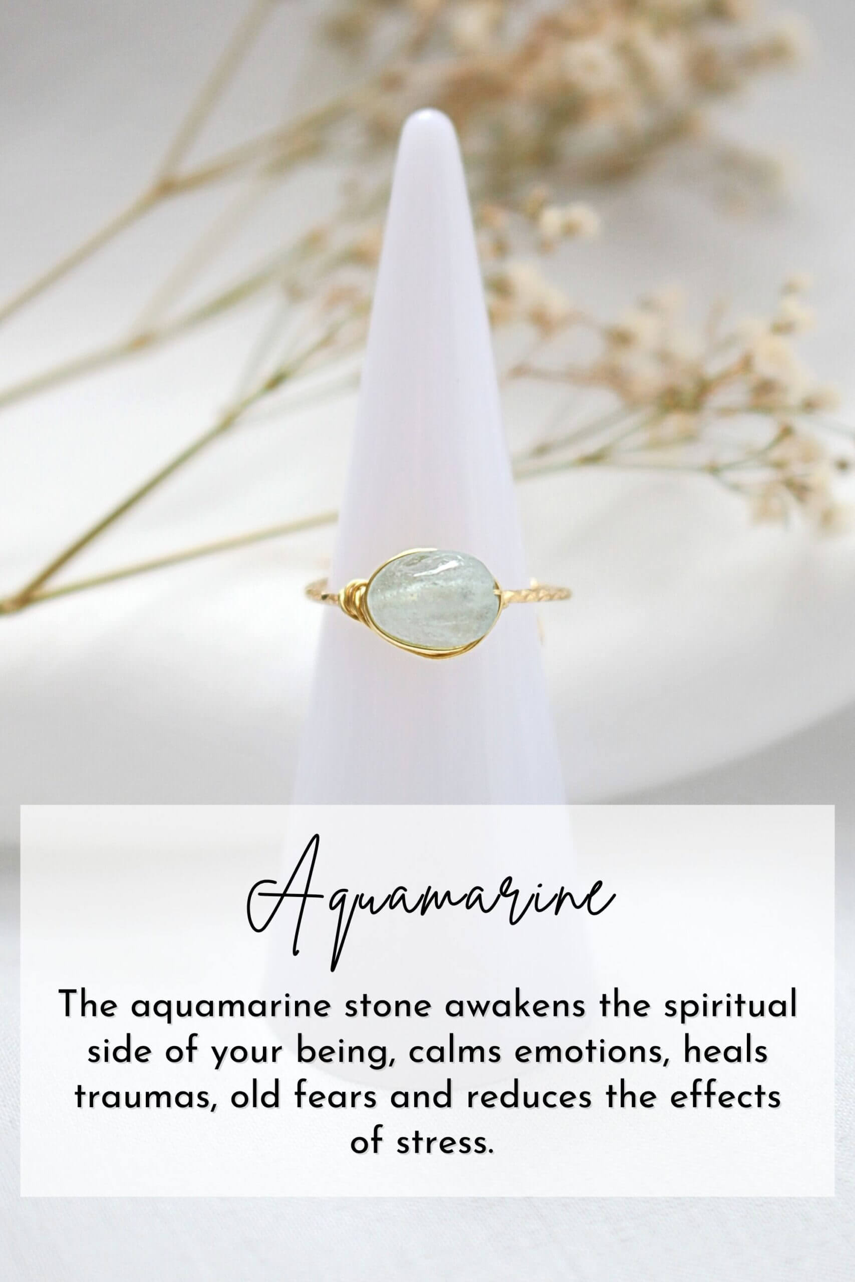 Hand-wired solitaire ring featuring 18K natural crystals by Ultramarine Birch, showcasing a detailed close-up of the ring&