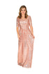 Gray Eos sequin fit and flare gown, elegant dress with shimmering sequins and a flattering silhouette, suitable for formal occasions.