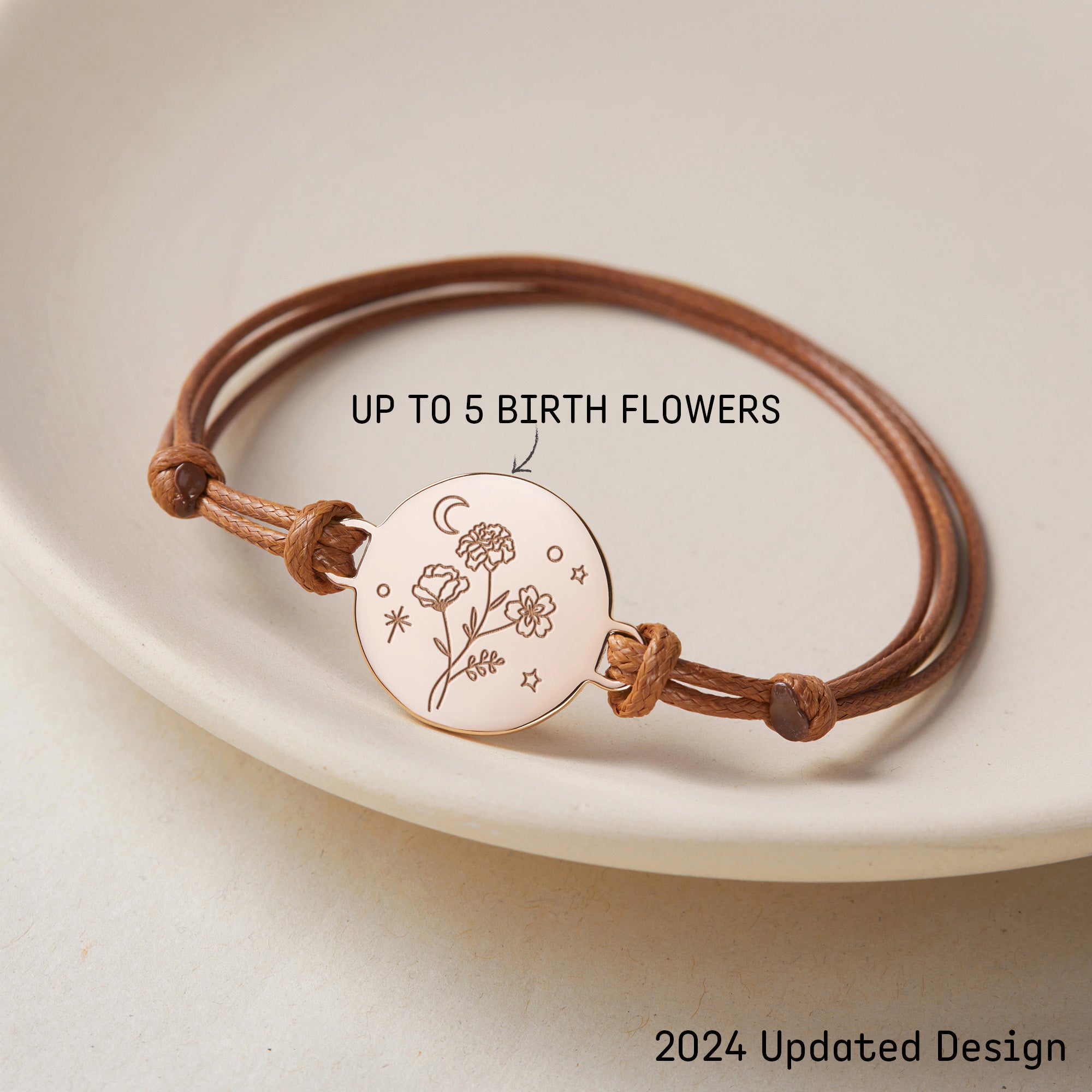 Green Millie birth month flower bracelet, a delicate mother bracelet featuring combined birthflowers for personalized gift.