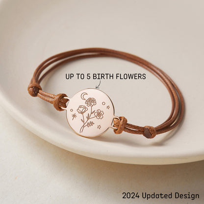 Green Millie birth month flower bracelet, a delicate mother bracelet featuring combined birthflowers for personalized gift.