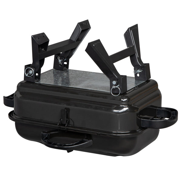Teal Simba portable charcoal grill and smoker with lid, foldable tabletop design, ideal for outdoor BBQ and grilling.