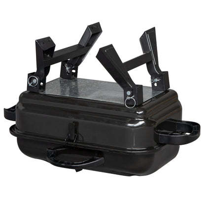 Teal Simba portable charcoal grill and smoker with lid, foldable tabletop design, ideal for outdoor BBQ and grilling.