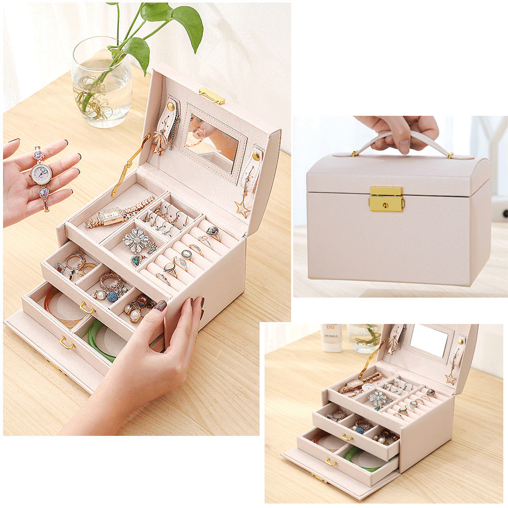 Brown Demeter leather jewelry box for earrings and rings, organized with compartments for elegant storage of jewelry.