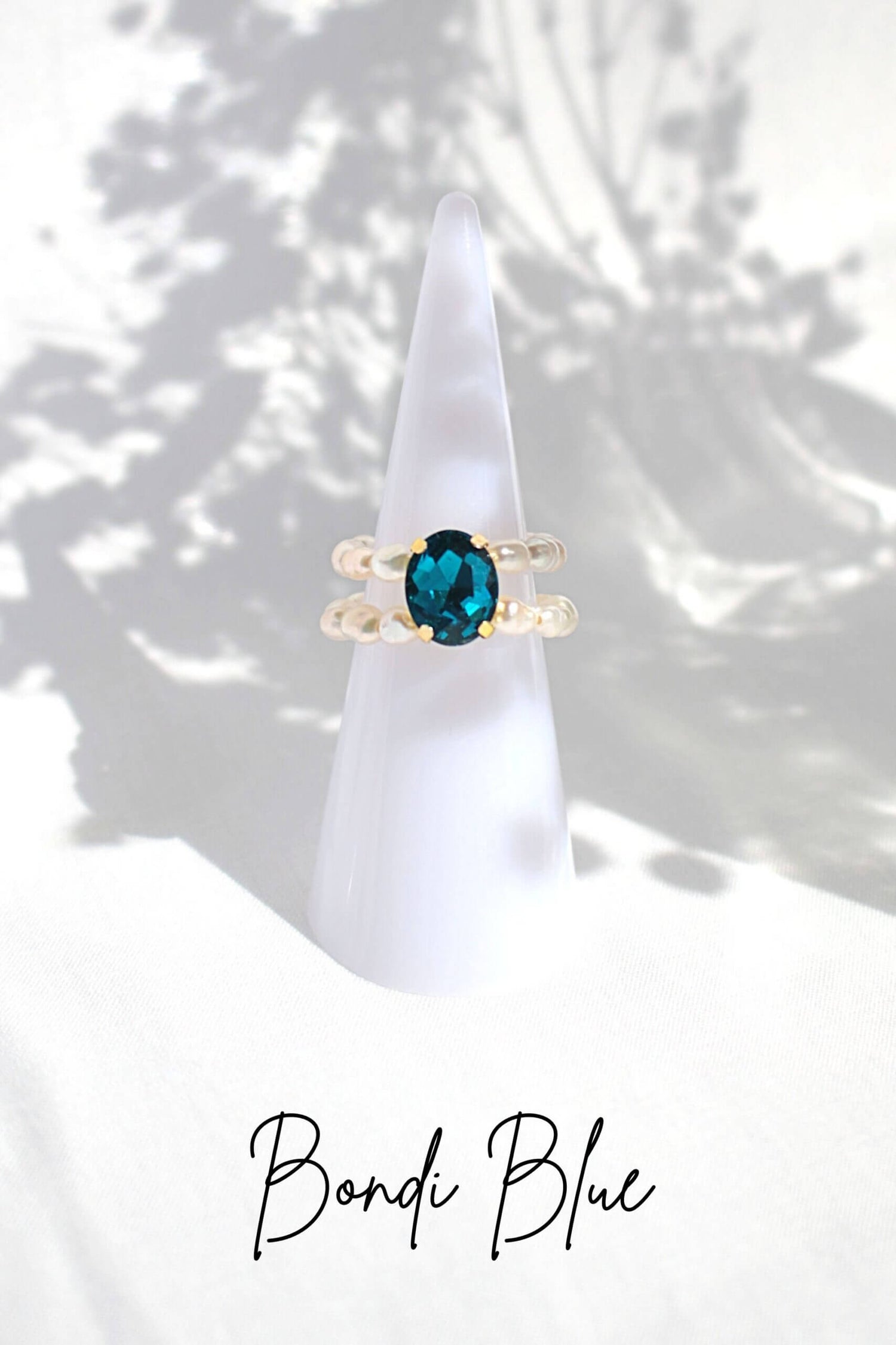 Ultramarine Birch 3 shades blue CZ freshwater pearl rings, featuring elegant design with sparkling stones and classic pearl accents.