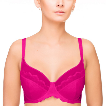 Full figure unlined pink bra from Lauma Vivian lingerie collection, featuring comfortable, supportive undergarment with delicate design.