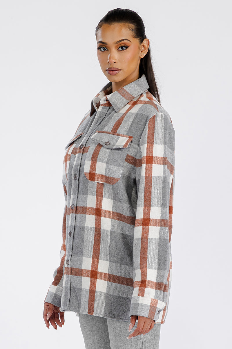 Lime Milo Boyfriend oversized soft flannel shacket in a cozy, plaid design, perfect for casual layering and relaxed style.