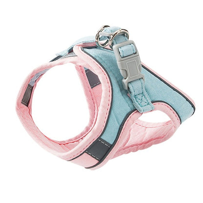 Reflective teal Simba adjustable cat harness with leash and vest, featuring secure straps and padded design for pet comfort.