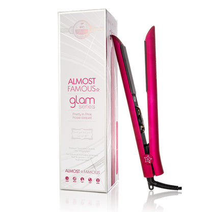 Sky Blue Thrace Almost Famous 1.25-inch Glam Series flat iron with luxe gem-infused plates for smooth, shiny hair styling.