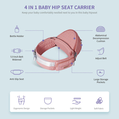 Maroon Chronos baby hipseat carrier with adjustable straps and padded support, designed for comfortable parent-child wearing.