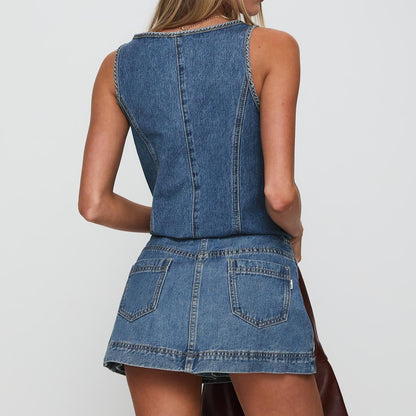 Carmine Juneberry Denim Days Lace-Up Set Haute Edition 25 matching denim top and pants with lace-up details, casual style.