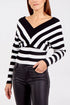 Azure Theseus V-neck stripe knitted jumper, stylish tops & blouses with a cozy knit fabric and classic stripe pattern.