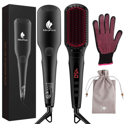 Lilac Milo Miropure Haircare straightener brush with anti-scald design, featuring ceramic bristles for smooth, sleek hair styling.