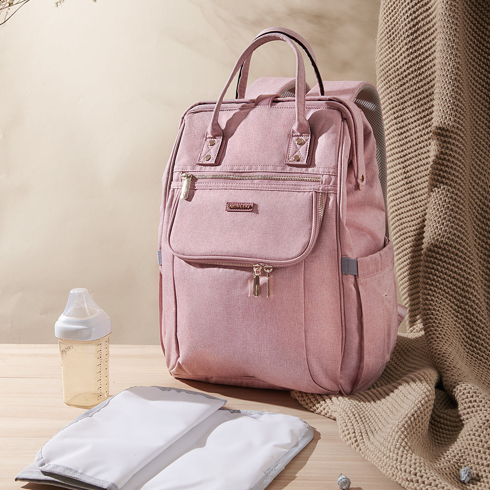 Maroon Chronos stylish large diaper bag with multiple compartments, perfect for parenthood and accessory organization.