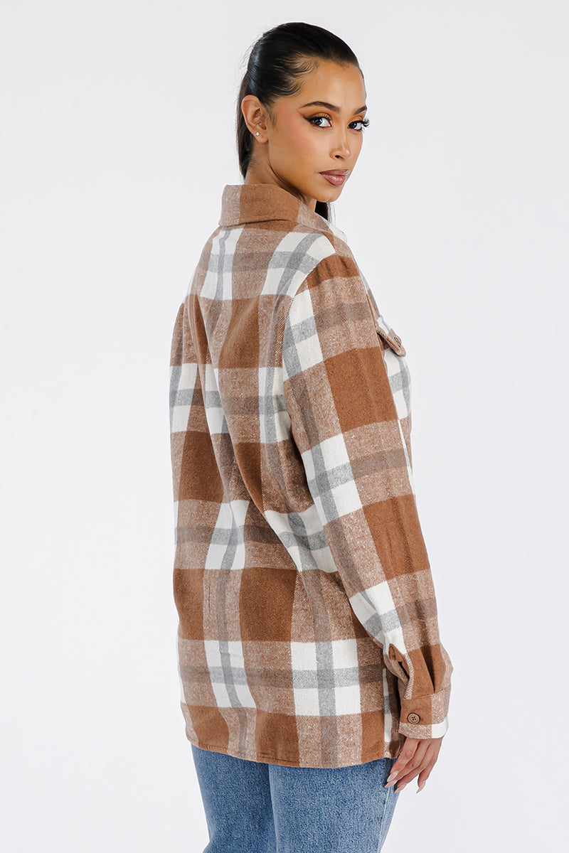 Lime Milo Boyfriend Oversized Soft Flannel Shacket in a cozy, plaid design, perfect for layering and casual wear.