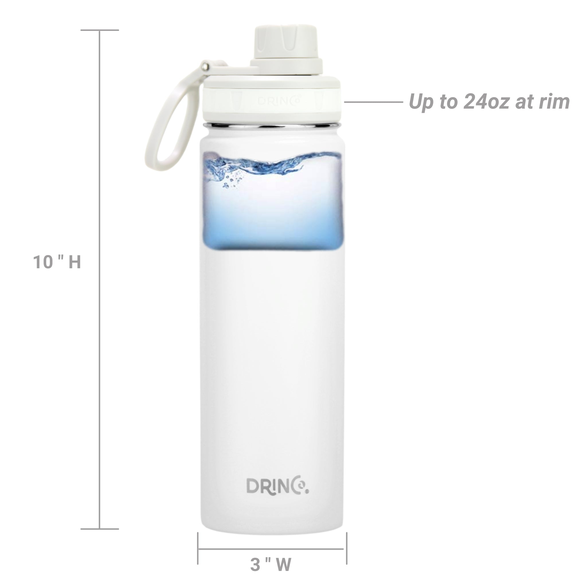 Orchid Lavender DRINCO® 22oz stainless steel sport water bottle in Arctic White with a sleek design and reusable lid.