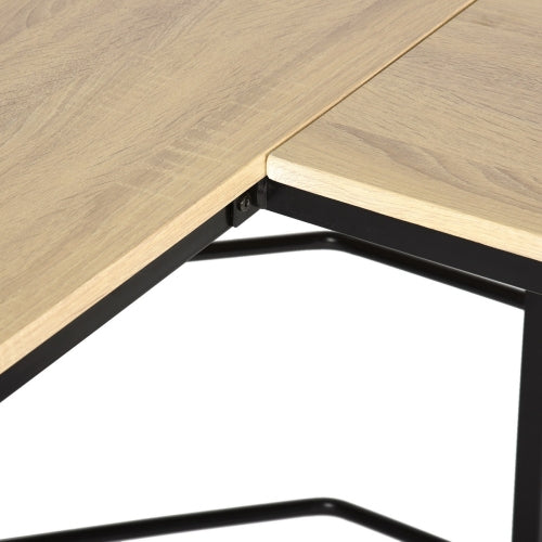 Teal Simba L-shaped computer desk with wood finish, ideal for PC and laptop workspace in a home office or study area.