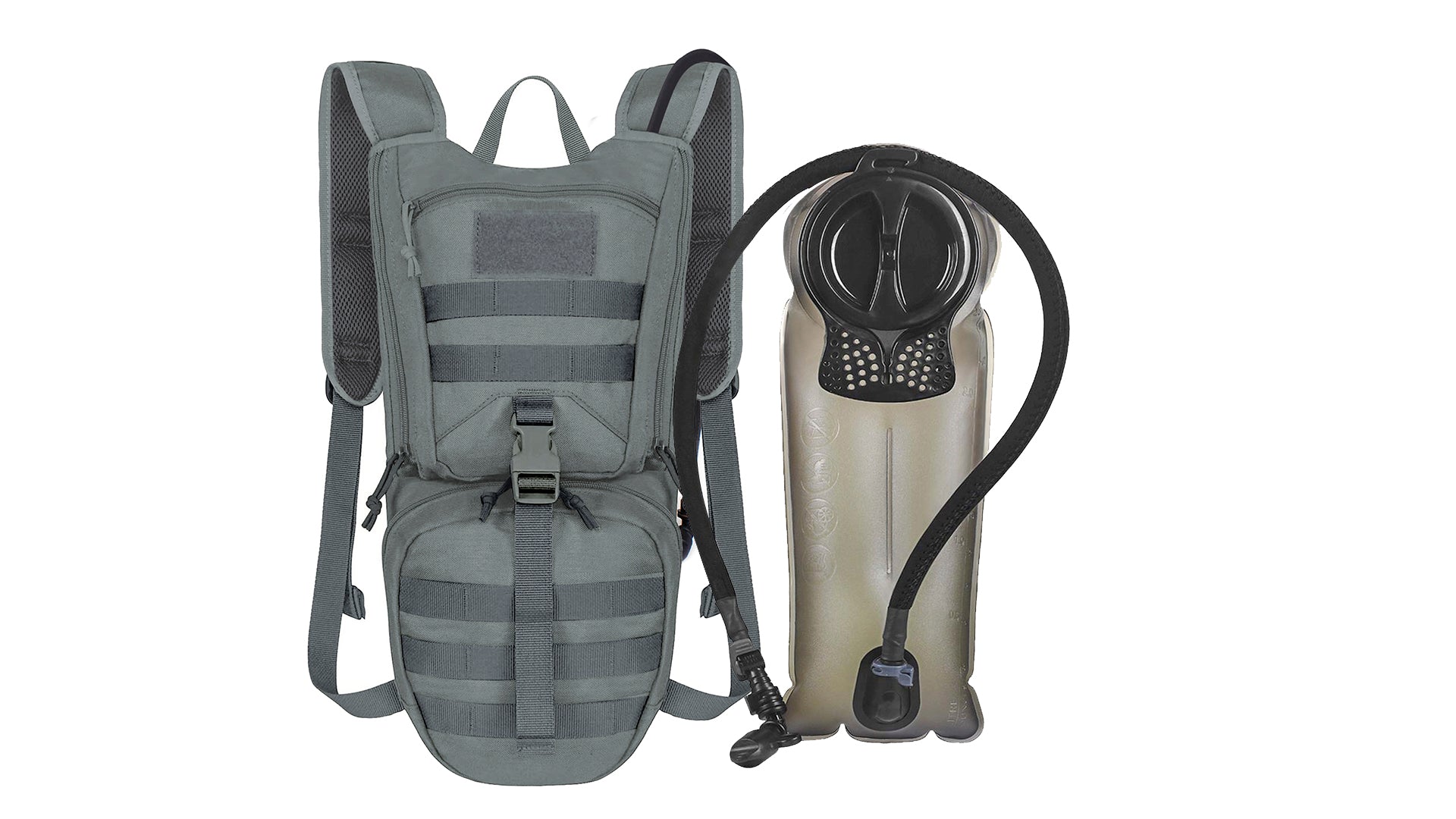 Indigo Eurybia tactical hydration backpack with 2.5L bladder, thermal insulation, adjustable straps, and multiple compartments.