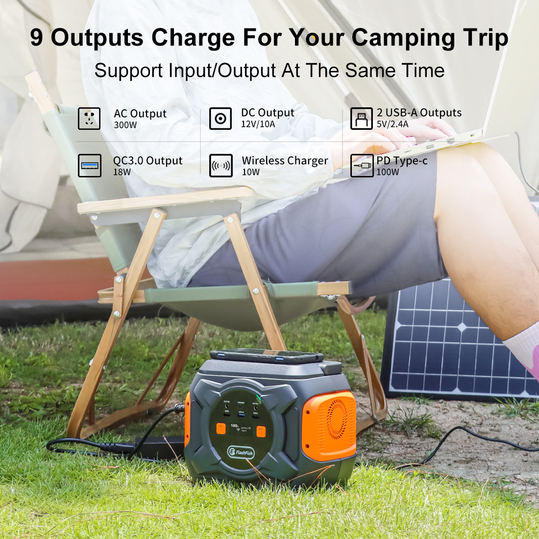 Lilac Milo 320W portable emergency power supply with built-in wireless charger and multiple ports, compact tech accessory for charging devices.