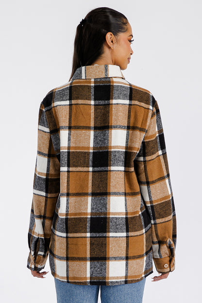 Lime Milo Boyfriend Oversized Soft Flannel Shacket in a cozy, plaid pattern, perfect for layered casual wear.