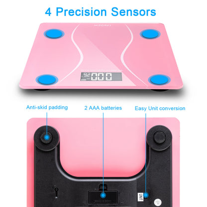 Lilac Milo 180Kg slim waist pattern personal scale, bath and beauty device with digital display and sleek design.