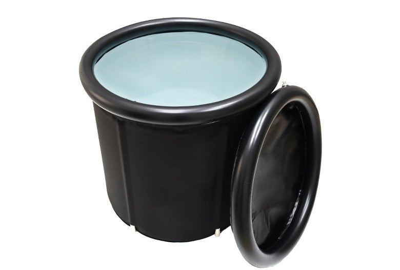 Portable Ice Bath Tub for athletes and recovery, Teal Simba brand, filled with ice and water, ready for use at home.