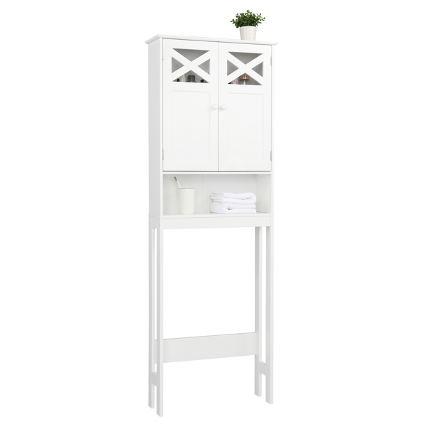 Bathroom double door fork toilet cabinet by Lilac Milo, featuring storage shelves and modern design for bathroom organization.