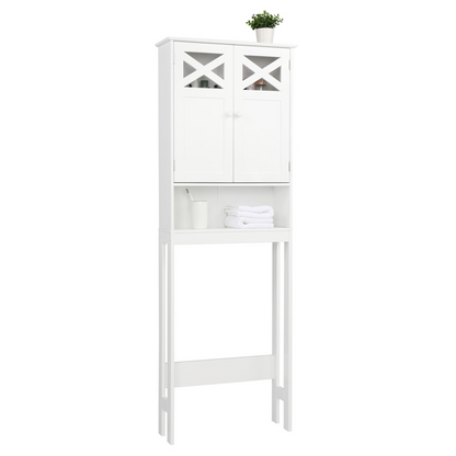 Bathroom double door fork toilet cabinet by Lilac Milo, featuring storage shelves and modern design for bathroom organization.