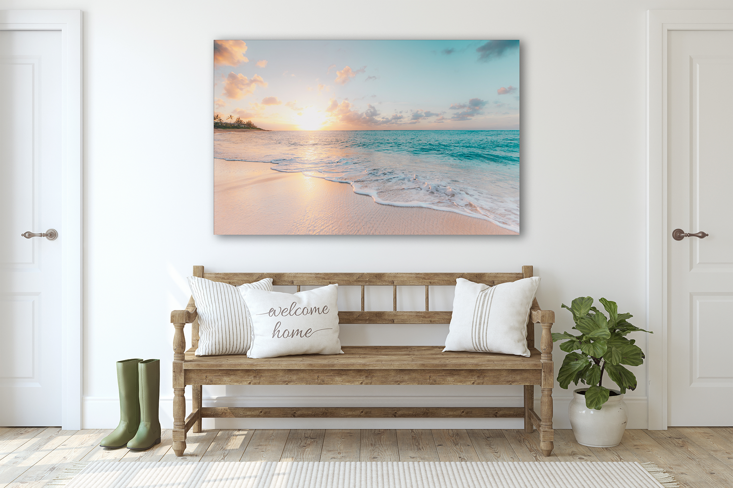 White Felix glass wall art featuring sea and wave design, 18x28 inches, ideal for home decor with vibrant ocean-inspired imagery.