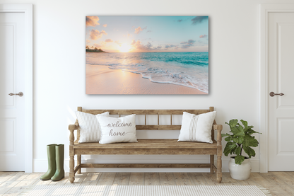 White Felix glass wall art featuring sea and wave design, 18x28 inches, ideal for home decor with vibrant ocean-inspired imagery.