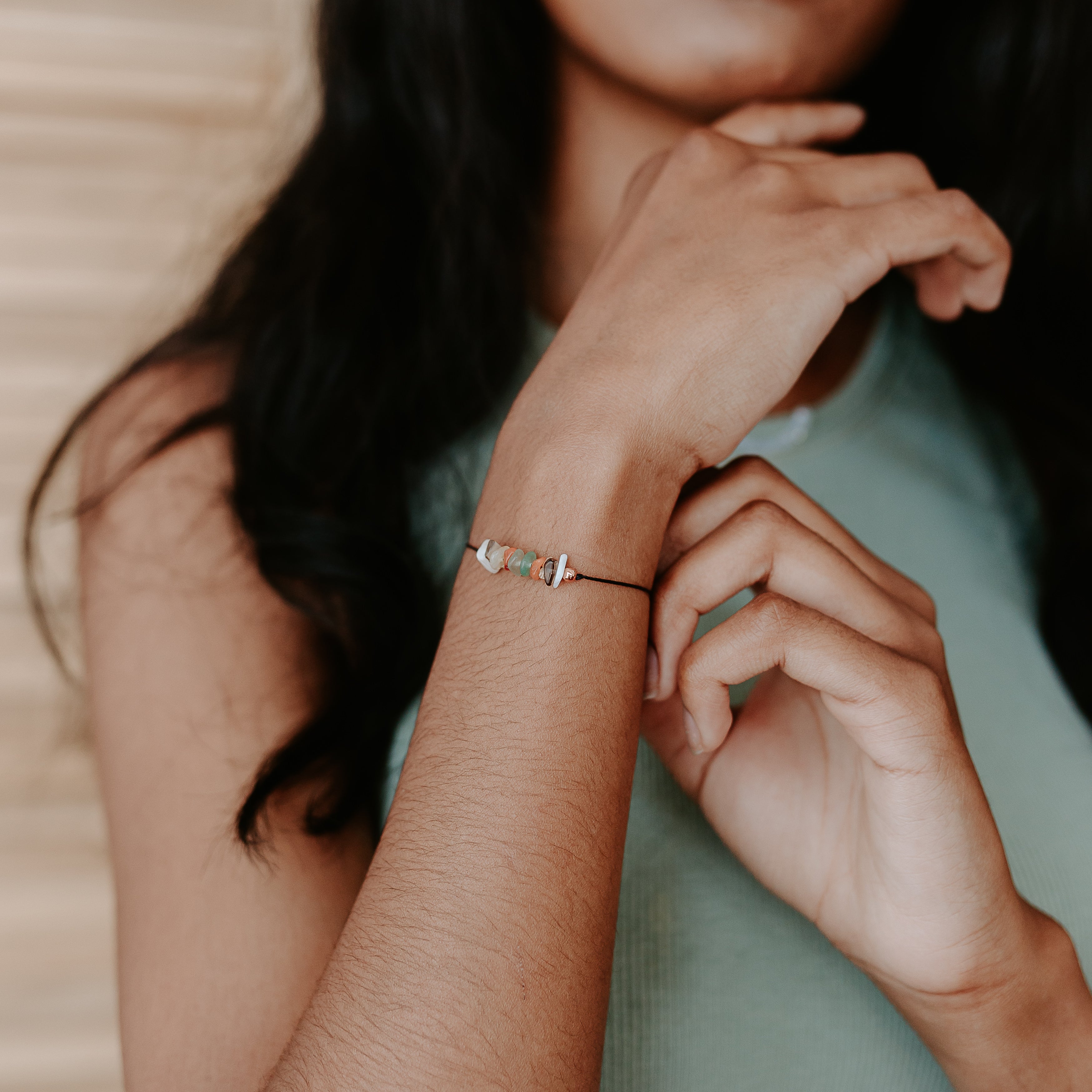 Turquoise Mulberry New Beginnings crystal bracelet anklet with eco-friendly, sustainable design featuring sparkling crystals and delicate chain