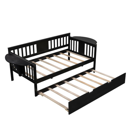 Twin wooden daybed with trundle bed from Teal Simba, featuring a sofa bed design suitable for bedroom use.