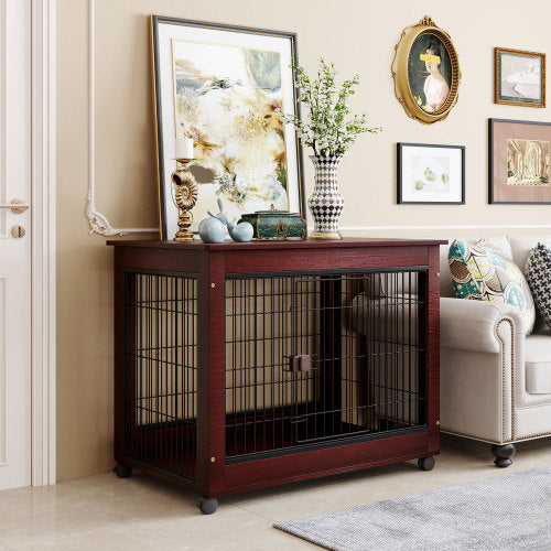 Teal Simba 39-inch furniture-style pet dog crate cage end table with wood finish and metal door, blending pet enclosure and home decor.