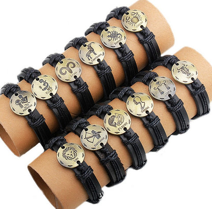 Fuchsia Molly constellation leather bracelet with star-shaped charms, stylish jewelry accessory for wrist decor.