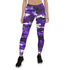 Purple camo Maroon Sooty activewear leggings for women, featuring a fitted stretch design with a high waist and bold camo pattern.