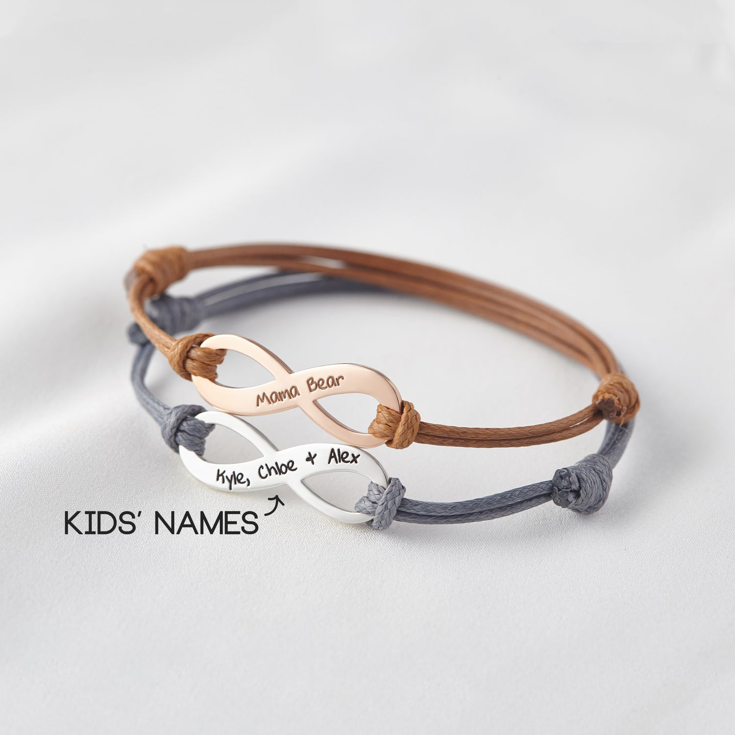 Green Millie mother bracelet with kid names, sentimental jewelry for Mother&