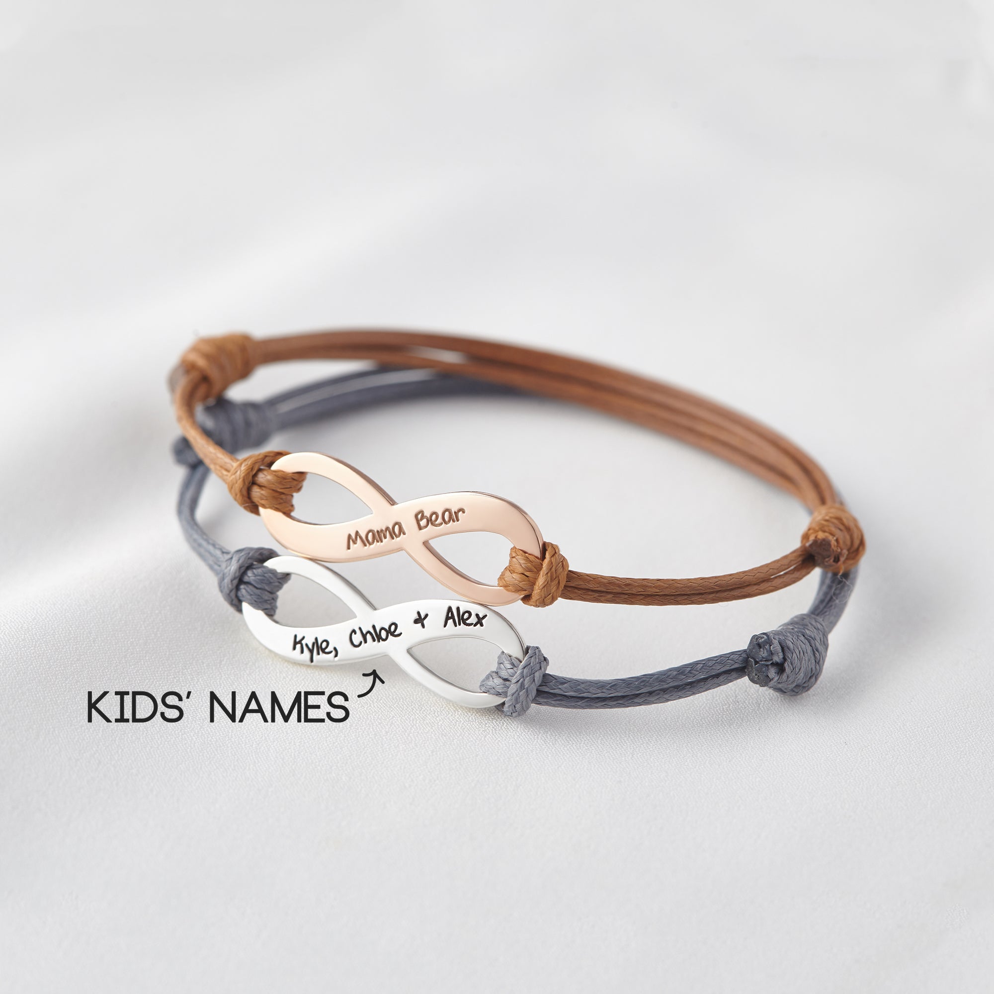 Green Millie mother bracelet with kid names, sentimental jewelry for Mother&