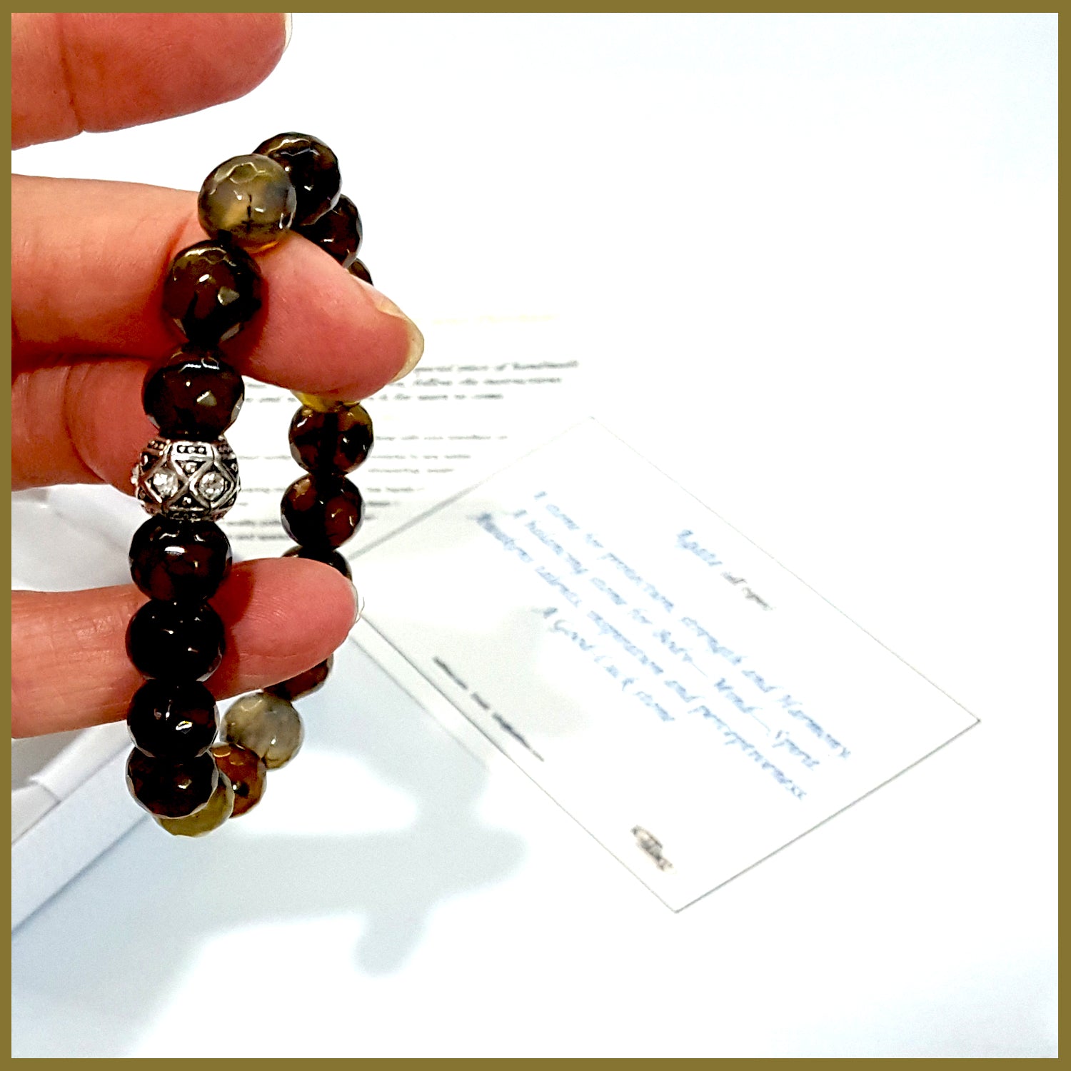 Maroon Smudge Agate Earthy Tones Bracelet featuring polished agate beads in natural brown and beige hues.