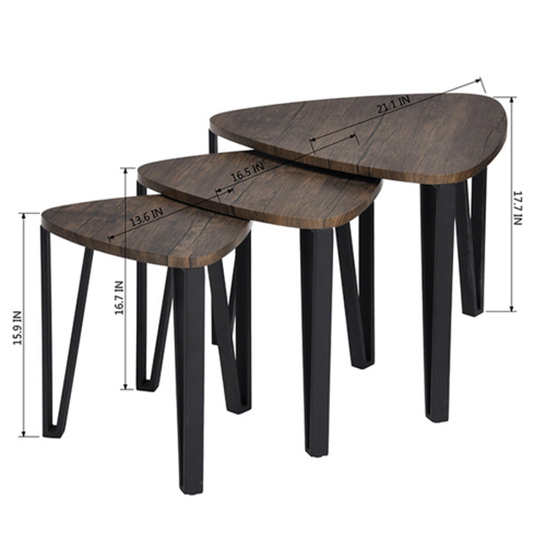 Set of three nesting triangle end coffee tables by Lilac Milo, modern furniture with sleek design and versatile stacking options.