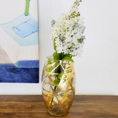 White Zeus Amaryllis 12-inch gold gilded glass bullet vase, elegant home decor piece with a sleek, modern design.