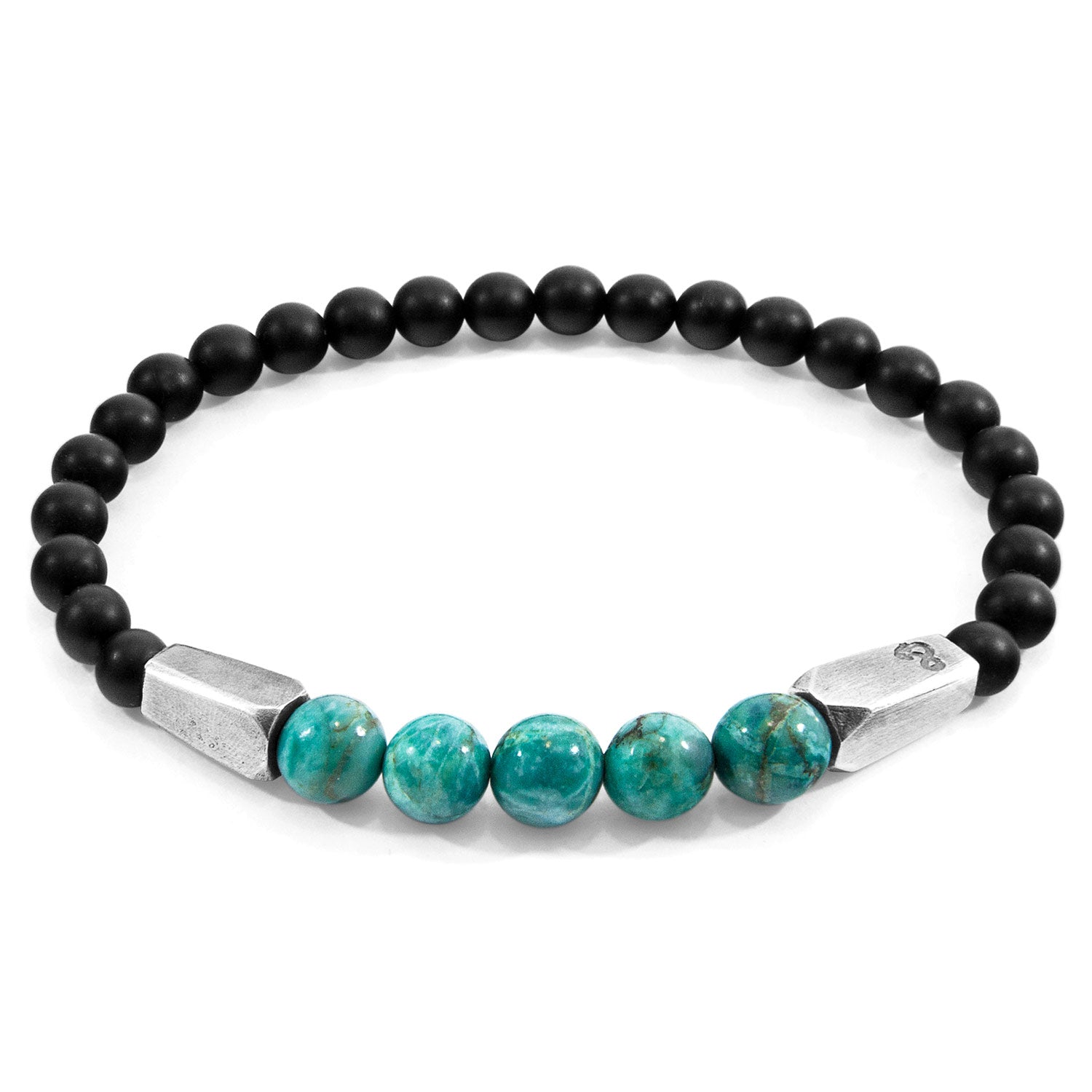 Blue turquoise Hukou silver and stone bracelet by Magenta Sooty featuring intricate silverwork and vibrant turquoise stones.
