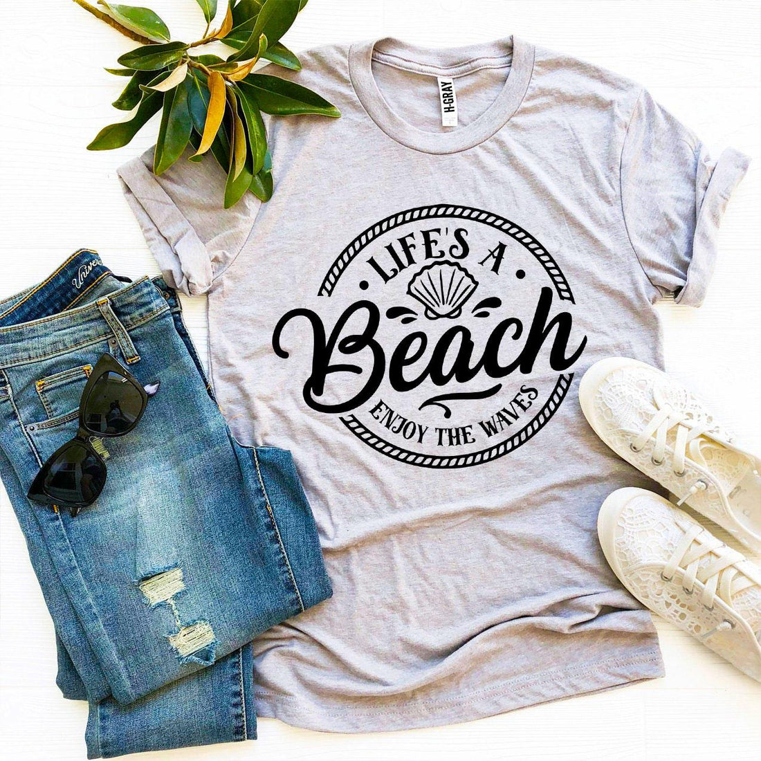 Agate Life’s a Beach Enjoy The Waves T-shirt featuring a beach and wave design, casual cotton tee for summer wear