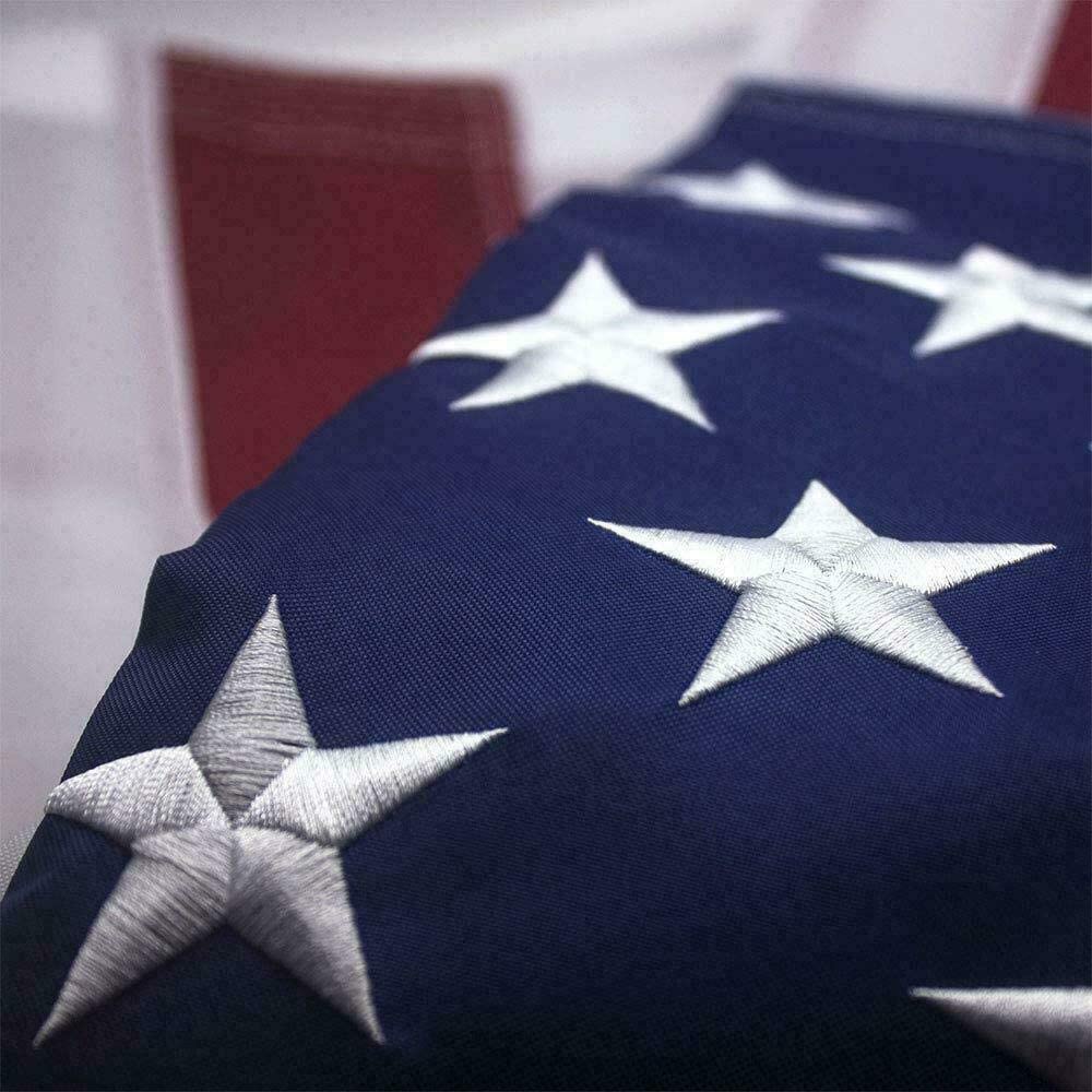 Heavy-duty outdoor American flag with embroidered stars, suitable for garden displays, by White Leto