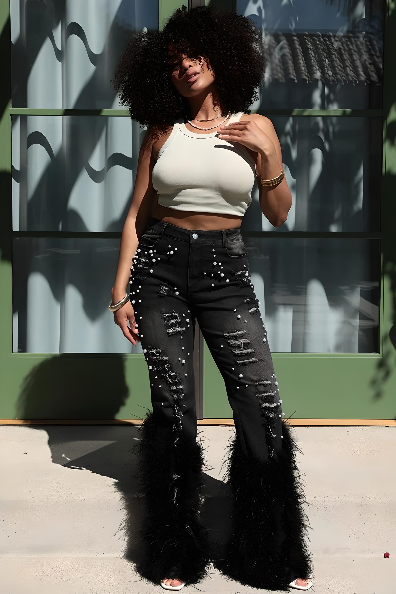 Carmine Juneberry Glam Wool Beaded Jeans – Runway Edition 25 with intricate beaded details and stylish denim fit.