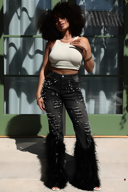 Carmine Juneberry Glam Wool Beaded Jeans – Runway Edition 25 with intricate beaded details and stylish denim fit.