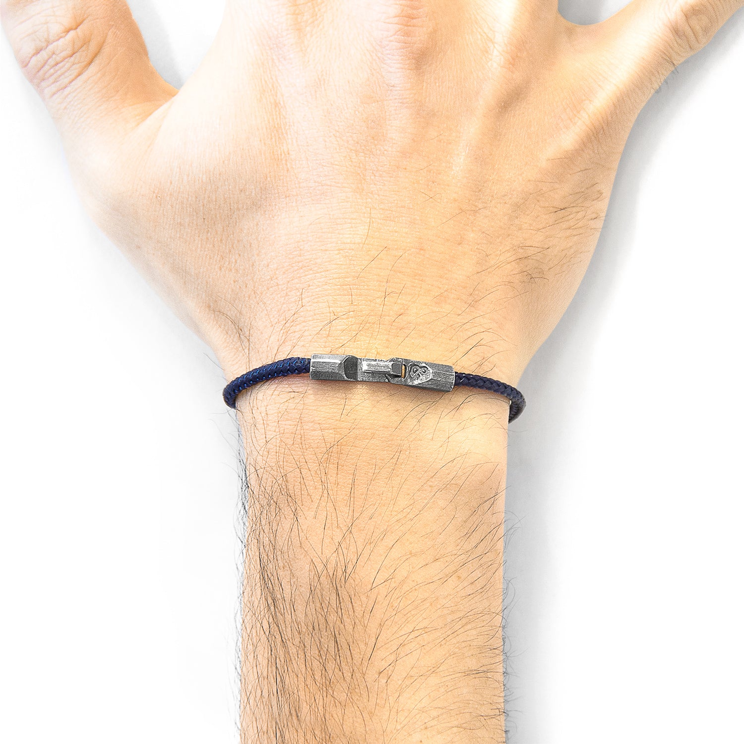 Navy blue Talbot silver and rope bracelet by Magenta Sooty, featuring silver accents and nautical rope design.