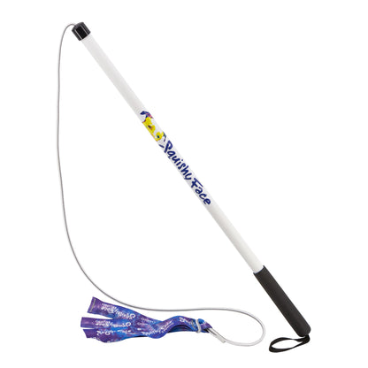 Purple Medea Squishy Face Studio Flirt Pole V2 dog toy for exercise and training, featuring a colorful, plush design.